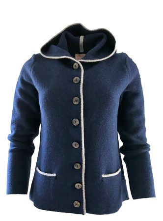Pezzo D'oro Damenstrickjacke,Kapuze,Merinowolle,blau,nachhaltig Aus Bayern