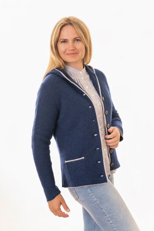 Pezzo D'oro Damenstrickjacke,Kapuze,Merinowolle,blau,nachhaltig Aus Bayern
