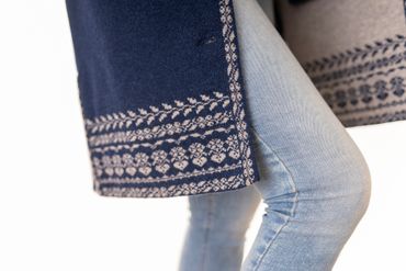 Pezzo D'oro Damenstrickmantel,nachtblau,Strick Mit Jacquardbordüre,Doppelstrick,made In Bayern