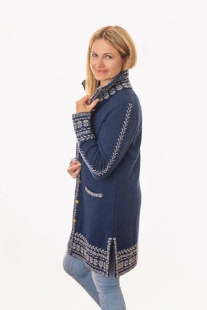 Pezzo D'oro Damenstrickmantel,nachtblau,Strick Mit Jacquardbordüre,Doppelstrick,made In Bayern