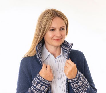 Pezzo D'oro Damenstrickmantel,nachtblau,Strick Mit Jacquardbordüre,Doppelstrick,made In Bayern