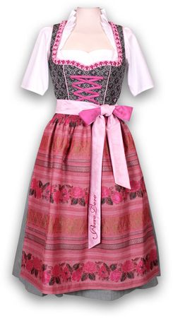 Pezzo D'oro Designer Dirndl, Mididirndl grün/rose Kirwadirndl 70er Lg