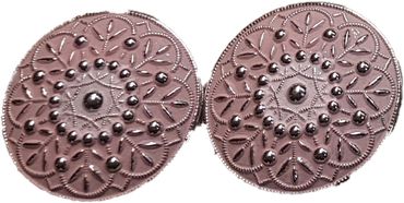 Pezzo D'oro Dirndl Schürzenschließe Metall, farbig coloriert ,2x runde Form 2-teilig. filigrane Form