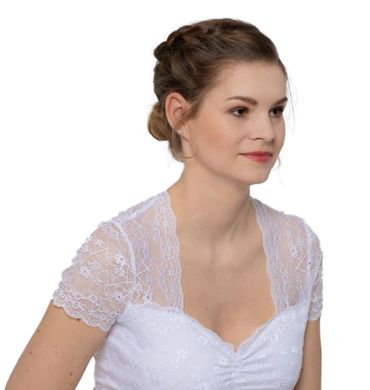 Pezzo D'oro Dirndl Spitzenbluse,Bordürenspitze,vorne gerafft, Farbe weiß