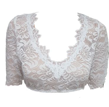 Pezzo D'oro Dirndlbluse Aus Elastischer Spitze Farbe Creme, Kurzarm, Dirndlspitzenbluse