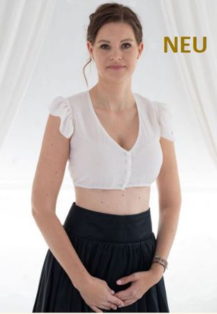 Pezzo D'oro Dirndlbluse mit Flügelärmel aus weichfliesendem Organzacrepe,hergestellt in Europa,Farbe creme