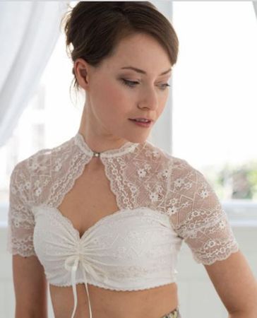 Pezzo D'oro edle Dirndlbluse mit raffiniertem Ausschnitt in creme 1/2 Arm,