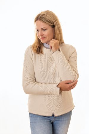 Pezzo D'oro Edler Damenwollpullover Wollweiss,Trachtenpulli Reine Merinowolle,