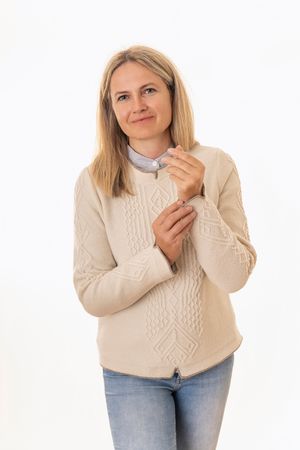 Pezzo D'oro Edler Damenwollpullover Wollweiss,Trachtenpulli Reine Merinowolle,