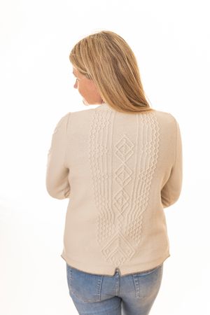 Pezzo D'oro Edler Damenwollpullover Wollweiss,Trachtenpulli Reine Merinowolle,