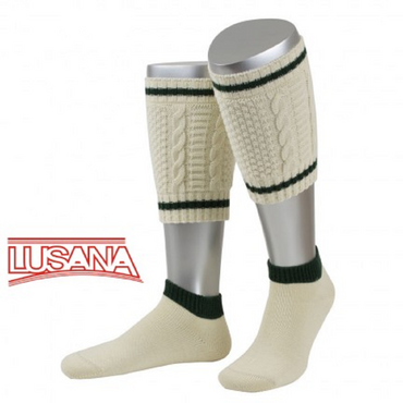 Pezzo D'oro Flachstrick-Loferl 2-teilig, Natur/tanne Mit Füßling , Doppel Zopfmuster