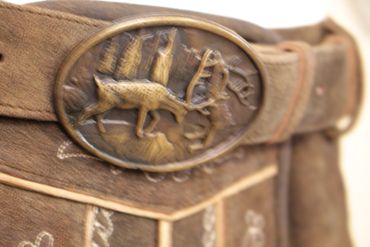 Pezzo D'oro Herren Lederhose Mit Gürtel, Kurz Braun Antikfinish Ziegenvelourleder