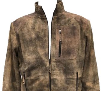 Pezzo D'oro Herrenlederjacke,Velourleder, Lammnappaleder in antik Finish, Farbe olivbraun, auch in großen Größen bis Gr 62