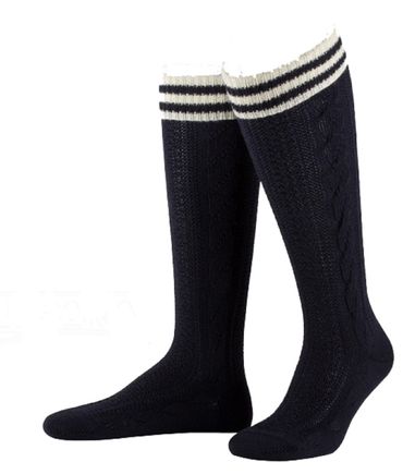 Pezzo D'oro Kniestrumpf in marine mit handgezogenem Zopf und farbig abgesetztem Bund
