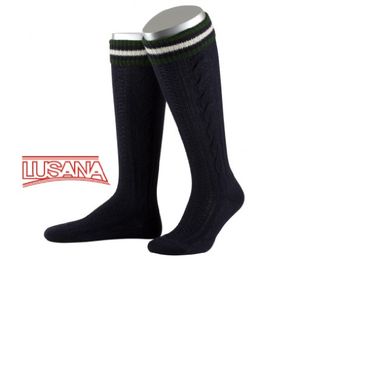 Pezzo D'oro Lusana Trachten-Kniestrümpfe Marine Mit Handgezogenen Zöpfen Farbigem Ringelumschlag