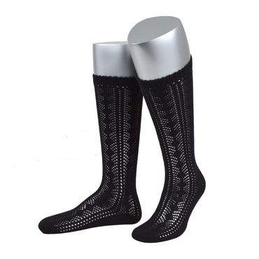 Pezzo D'oro Orginal Damen Trachtenkniestrumpf,Ajourmuster,schwarz,