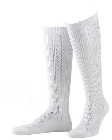 Pezzo D'oro Orginal österreichischer Trachtenkniestrumpf für Damen, Ajourmuster, weiß,,Dirndlkniestrumpf,nachhaltig produziert in Deutschland