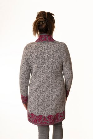 Pezzo D'oro Pezzo D'oro Damenstrickmantel,Grautöne Mit Dunkelpinken Akzenten, Nachhaltig Produziert,made In Bayern, Merinowolle