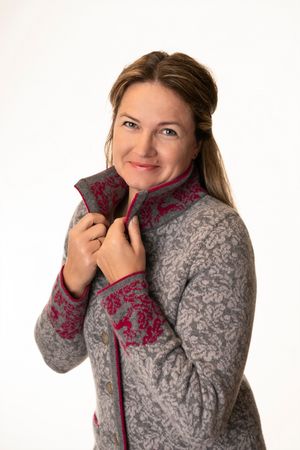 Pezzo D'oro Pezzo D'oro Damenstrickmantel,Grautöne Mit Dunkelpinken Akzenten, Nachhaltig Produziert,made In Bayern, Merinowolle