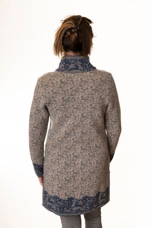 Pezzo D'oro Pezzo D'oro Strickmantel In Grau/blau Gemustert, Reine Wolle, Hergestellt In Bayern, Dicker Warmer Wollmantel Für Outdoor