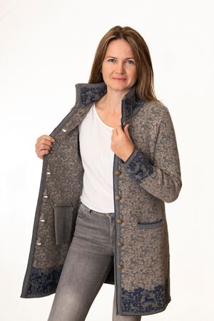 Pezzo D'oro Pezzo D'oro Strickmantel In Grau/blau Gemustert, Reine Wolle, Hergestellt In Bayern, Dicker Warmer Wollmantel Für Outdoor