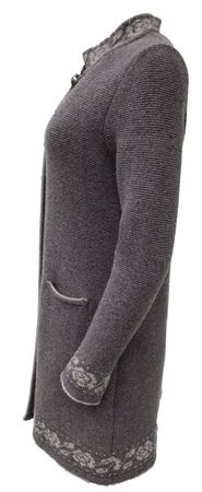 Pezzo D'oro Pezzo D'oro Strickmantel In Grau,reine Wolle, Hergestellt In Bayern, Dicker Warmer Wollmantel Für Outdoor,oder Im Büro Als Indoormantel, Edler Jacquardstrick An Den Kanten, In Bayern Produziert