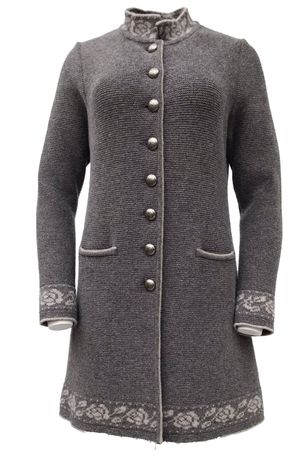 Pezzo D'oro Pezzo D'oro Strickmantel In Grau,reine Wolle, Hergestellt In Bayern, Dicker Warmer Wollmantel Für Outdoor,oder Im Büro Als Indoormantel, Edler Jacquardstrick An Den Kanten, In Bayern Produziert
