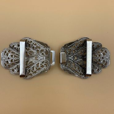 Pezzo D'oro Schürzenschließe, Dirndlschließe,altsilber 2-teilig ,Trachtenschließe,