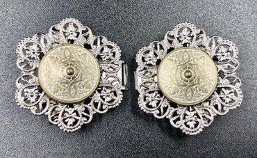 Pezzo D'oro Schürzenschließe, Dirndlschließe, Altsilber Mit Altgold/weiß