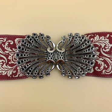 Pezzo D'oro Schürzenschließe, Filigrane Pfauenfeder, Altsilber,2 Tlg