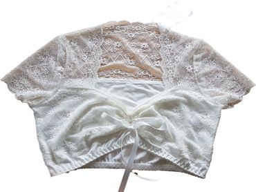 Pezzo D'oro Spitzendirndlbluse Creme,Blumenbordüre,Herzausschnitt/Raffung