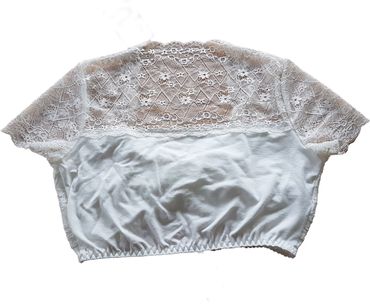 Pezzo D'oro Spitzendirndlbluse Creme,Blumenbordüre,Herzausschnitt/Raffung