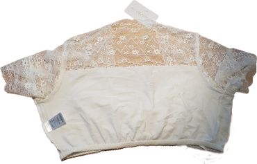 Pezzo D'oro Spitzendirndlbluse Creme,Blumenbordüre,Herzausschnitt/Raffung