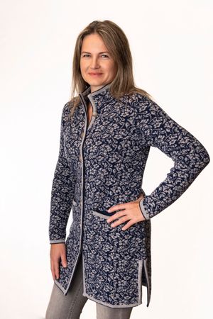 Pezzo D'oro Strickmantel Marine/hellgrau,Gehrock, Reine Merinowolle, Nachhaltig In Bayern Produziert