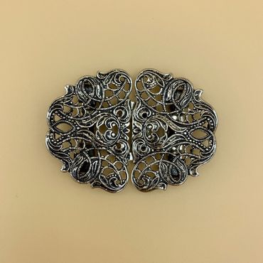 Pezzo D'oro Trachten Schürzenschließe, Ornamente oval,altsilber 2 tlg