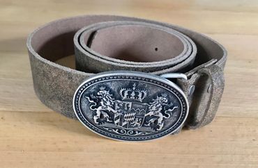 Pezzo D'oro Trachtengürtel, Bayernschließe,echt Leder,braun-oliv,made in Germany