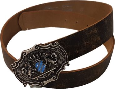 Pezzo D'oro Trachtengürtel mit Bayernwappen,Leder dunkelbraun antik