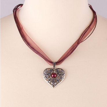Pezzo D'oro Trachtenhalskette mit Herzanhänger und farbiger Perle Farbe bordeaux nickelfrei