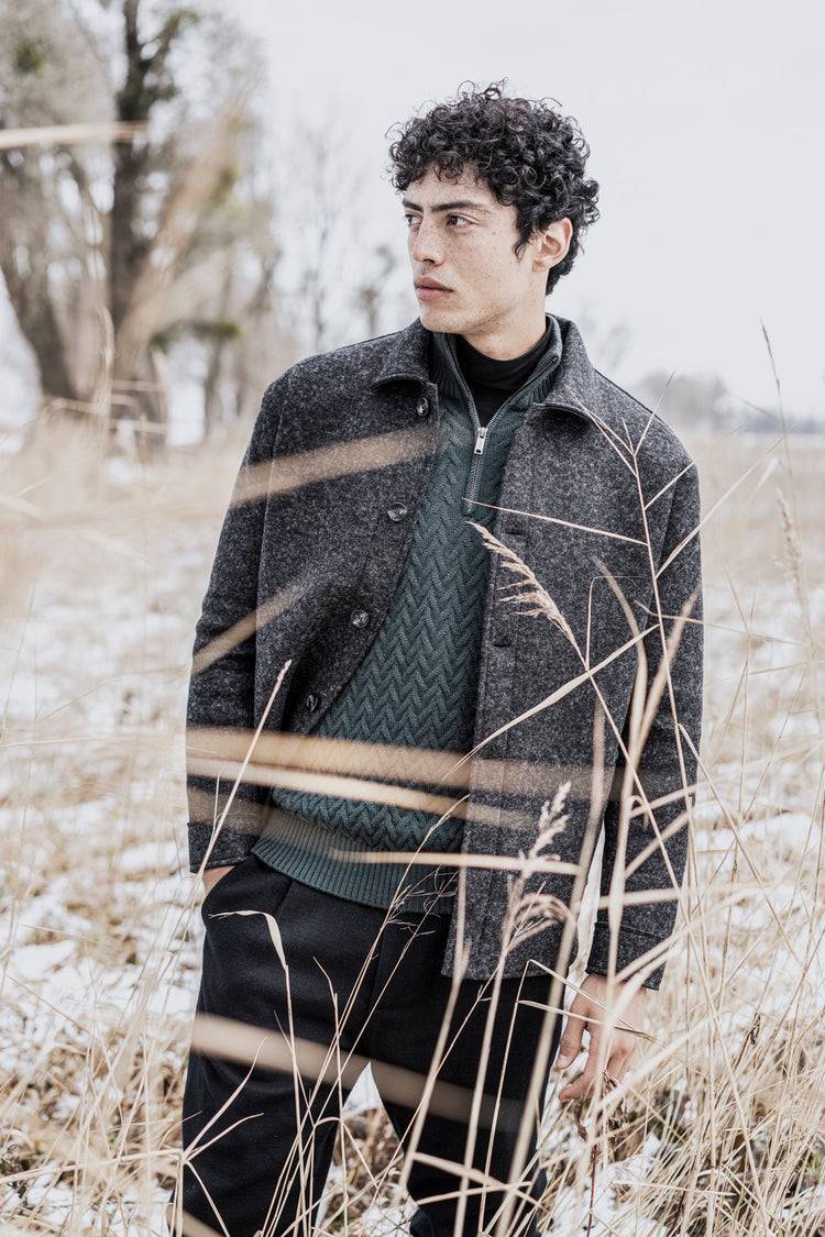 Phil Petter Zipptroyer Aus Merinowolle, Zopf-Strick, Relaxed Fit