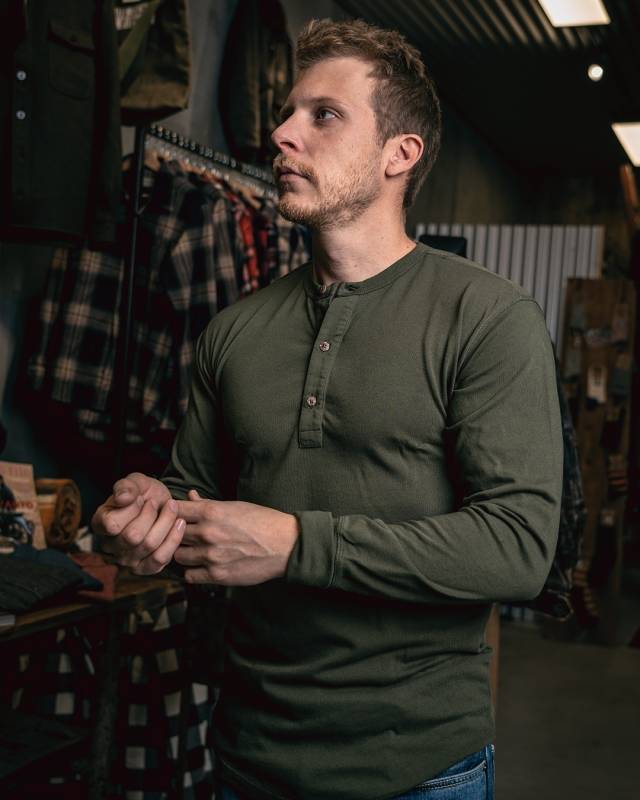 Pike Brothers 1927 Henley Shirt Long Sleeve Mojave Green