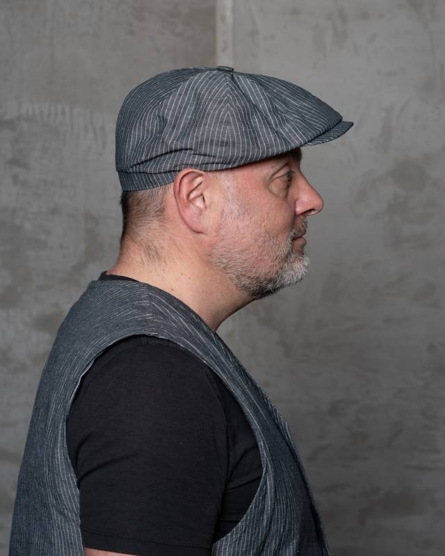 Pike Brothers 1928 Newsboy Cap Grey Striped Linen