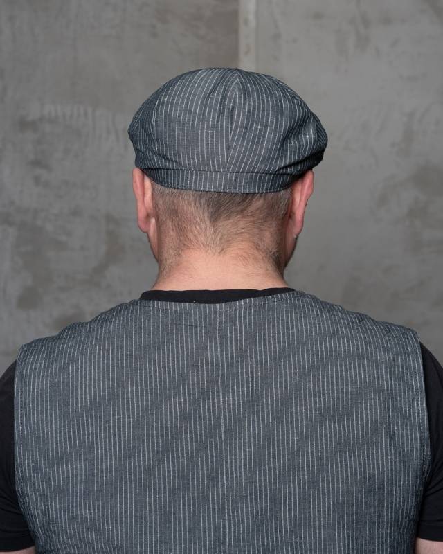 Pike Brothers 1928 Newsboy Cap Grey Striped Linen