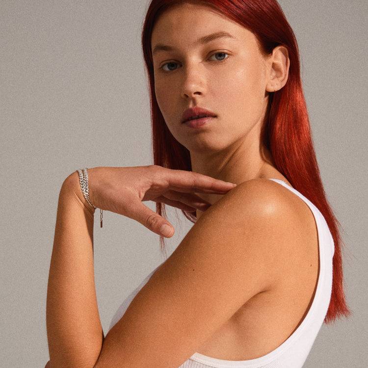 Pilgrim BLOSSOM Recyceltes Panzerketten-Armband, 2-in-1, Versilbert