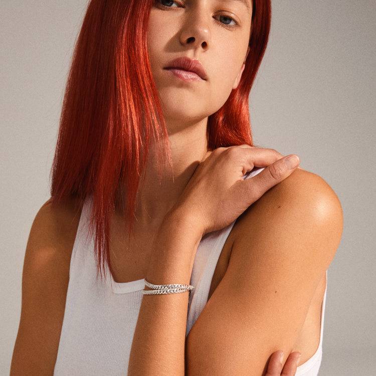 Pilgrim BLOSSOM Recyceltes Panzerketten-Armband, 2-in-1, Versilbert