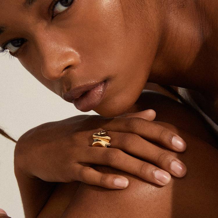 Pilgrim EM Recycelter Wellenförmiger Statement-Ring, Vergoldet