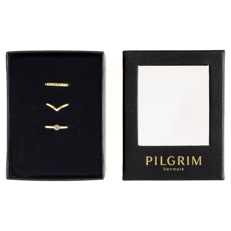 Pilgrim GESCHENKSET, recyceltes 3-in-1-Set, Stapelringe, vergoldet