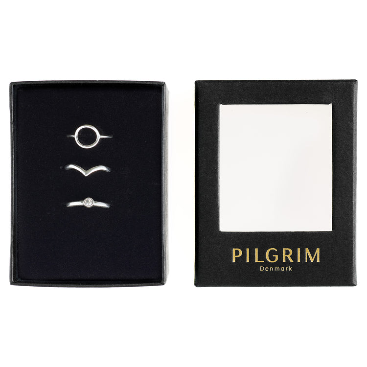 Pilgrim GESCHENKSET, Recyceltes 3-in-1-Set, Stapelringe, Versilbert