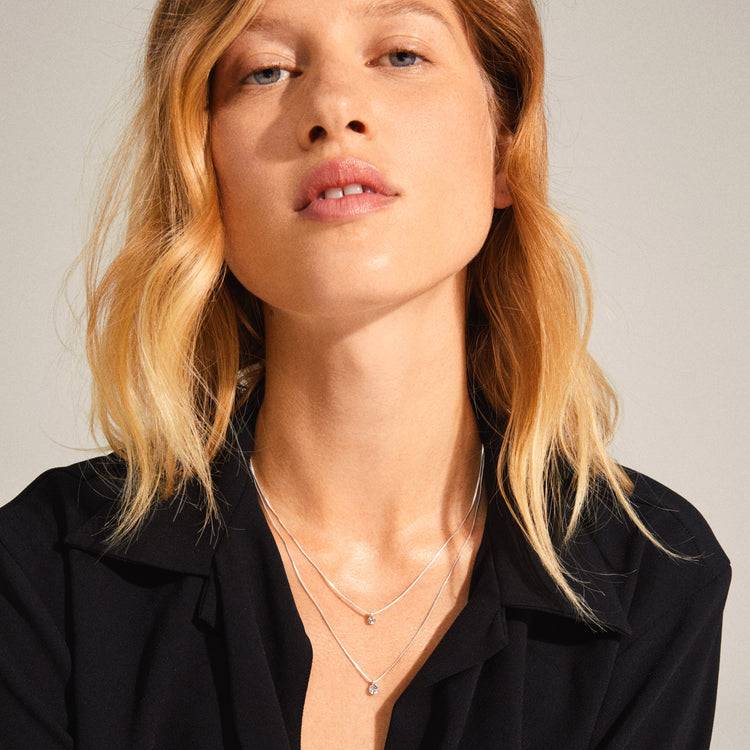 Pilgrim LUCIA Recycelte 2-in-1 Kristallhalskette, Versilbert