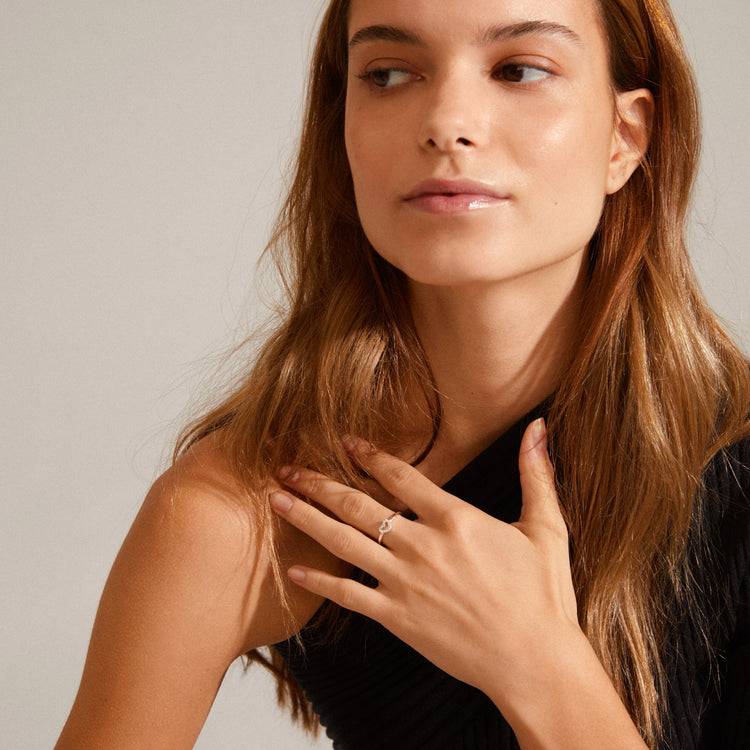 Pilgrim LULU Recycelter Kristall-Stapelring Mit Herz, Versilbert