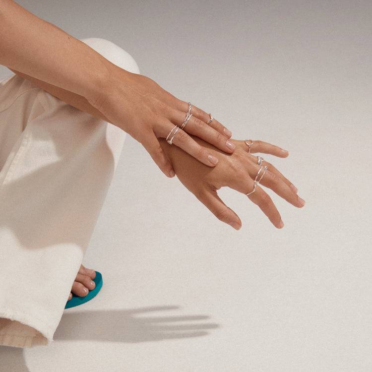 Pilgrim LULU Recycelter Kristall-Stapelring Mit Herz, Versilbert